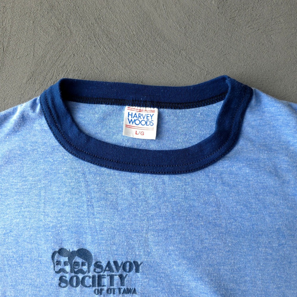 Vintage 80s The Gondoliers Savoy Society T-shirt Large Blue Ringer Harvey Woods - Picture 4 of 7